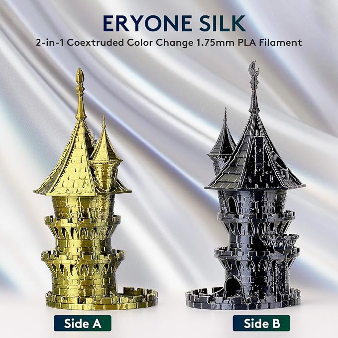 ERYONE Silk Dual Color PLA Filament 3D Printer 1.75mm +/- 0.03mm, Bicolor Filament Two Tone PLA Bundle 2KG Cardboard Spool, Black Gold