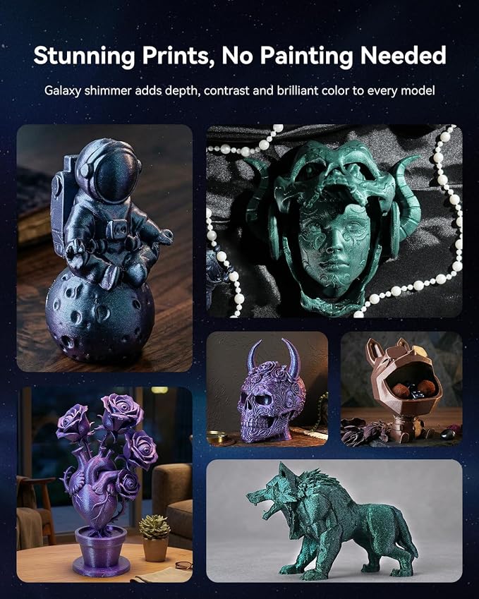 SUNLU Galaxy PLA Filament 1.75mm, Galaxy Peacock, Color-Shifting Pearlescent Glitter PLA 1kg, Light-Activated Shine, Smooth Gloss Finish, Neatly Wound, Fits Most FDM Printers