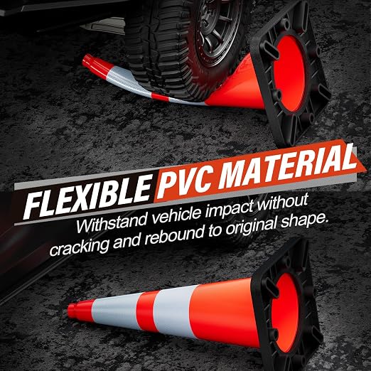 RoadHero 4 Pack 28 Inch 5.5 Lb Traffic Cones with Heavy Black Base, Orange Safety Cone with Reflective Collar for Parking Lot, Construction Work, Road Safety