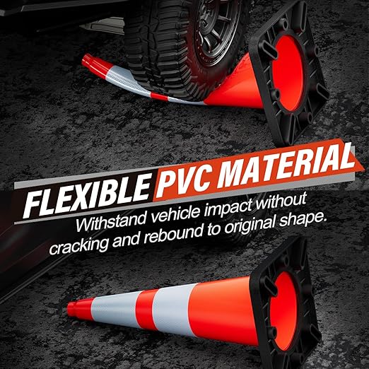 RoadHero 6 Pack 28 Inch 5.5 Lb Traffic Cones with Heavy Black Base, Orange Safety Cone with Reflective Collar for Parking Lot, Construction Work, Road Safety