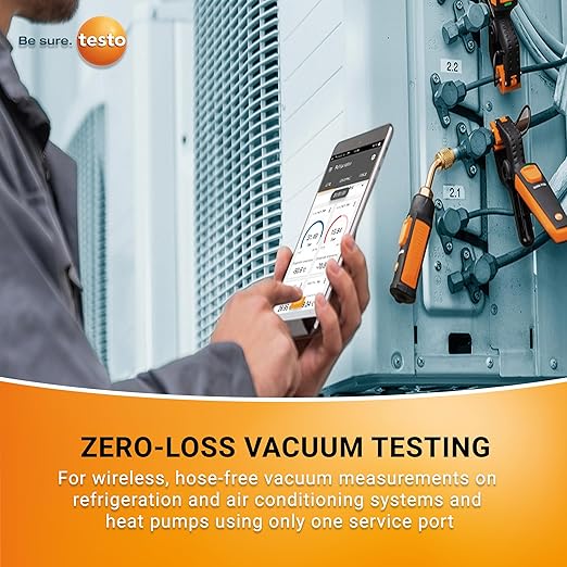 testo 552i Wireless Digital Vacuum Probe - Vacuum Gauge for HVAC Systems with IP54 Protection – 45° Service-Port Design - HVAC Tool for AC/R System Evacuation with Bluetooth and App