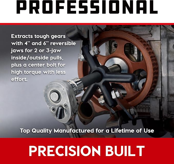 Powerbuilt Combo 2/3 Jaw Reversible Gear Puller Set, 4-Inch and 6-Inch Reversible Jaws, Innovation design switch from 2 jaws to 3 jaws, Removes Gear, Bearing, Pulley and Flywheel - 648613