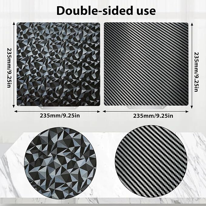 PEO PET Build plate for AD5X/5M/5M pro/Ender 3/3 Pro/Ender 3 S1/Ender 3 V2 Neo/Ender 3 Neo, Diamond PEO+Carbon Fiber PET Spring Steel Sheet 235 x 235 mm for Flashforge 3D Printer Platform