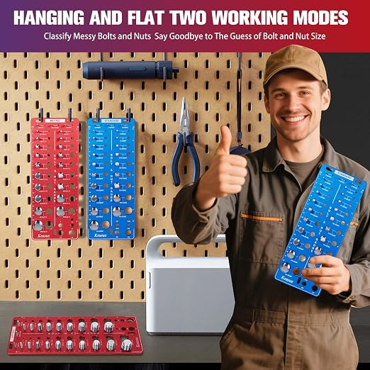 56Pcs Thread Checker, Nut and Bolt Thread Checker Standard and Metric, Thread Gauge Include 22 Inch & 22 Metric & 12 Drill Bit Sizes, Suitable for Nut Bolt Size Finder Classification