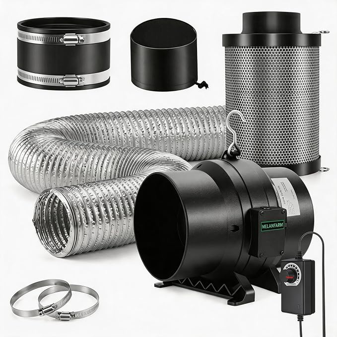ATOUR 6" Air Filtration Kit, 6 Inch Inline Duct Fan with Speed Controller, 11" High Carbon Filter, 8 Ft Ducting & Rubber Coupler, Ventilation System for Grow Tents, Hydroponics