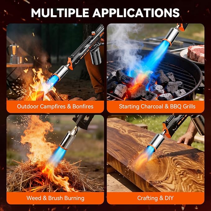 Powerful Propane Torch,36.8" Extra Long Blow Torch & Flamethrower with Trigger,Heavy Duty Cooking Searing Torch for Fire Starting,Grilling,Sous Vide Searing Steak & Weeding(Propane Tank Not Included)