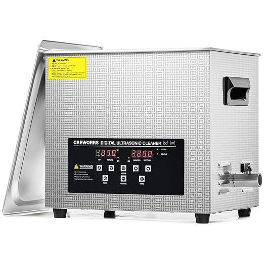 CREWORKS 10L Digital Ultrasonic Cleaner with Degas Gentle Modes, 2.6 gal. Ultrasonic Cleaning Machine, 240W Professional Ultrasound Cleaner with 300W Heater & 30 min Timer for Auto Machine Parts Tools