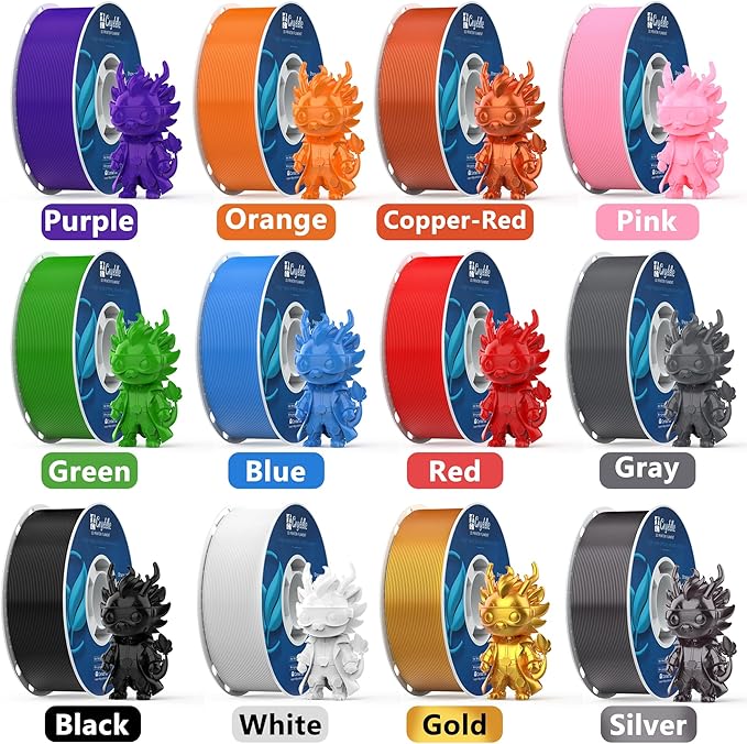 PLA 3D Printer Filament 1.75mm, 12 Rolls Bundle (1kg/2.2lb per Roll), 10kg Total, High Dimensional Accuracy & Low Odor, Suitable for Beginners, Compatible with FDM Printers