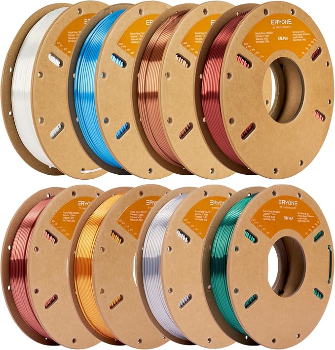 ERYONE PLA Filament 3D Printer Filament Bundle Multicolor 1.75mm +/- 0.03mm, PLA Filament 250g Spool, 8 Rolls, Silk Series 1
