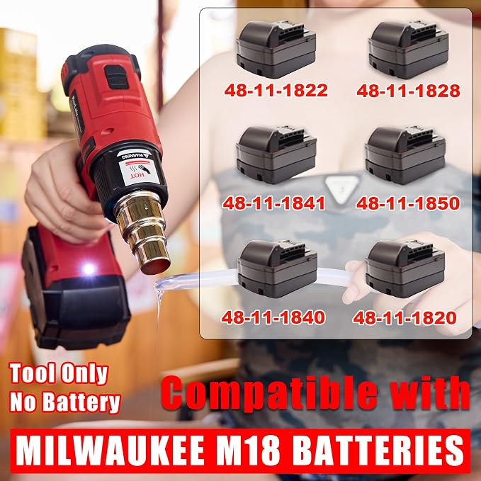 Cordless Heat Gun,350W Hot Air Gun,Variable Temp 572°F(300°C)-1022°F(550°C) & 2 Speed, Compatible with Milwaukee Battery, for Shrink Wrapping, Welding, Paint Stripping(Battery Not Included)