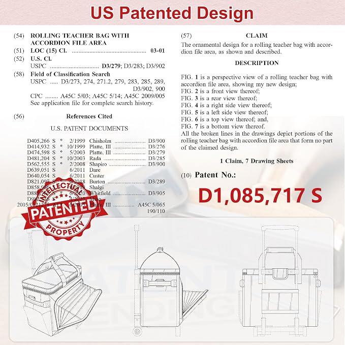 Rolling Teacher Bag with Wheels, Teacher Tote Bag with Detachable Trolley, Fits for 15.6" Laptop(Patent Design)