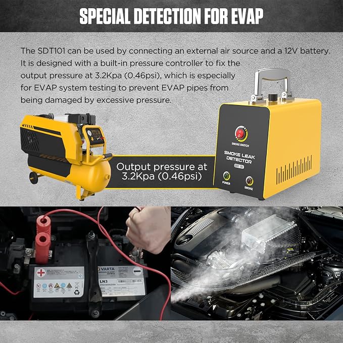 Smoke Leak Detector Locator SDT101 EVAP Fuel Leak Detectors Car Smoke Machine Leak Detector Car Pipe Leakage Tester EVAP Smoke Tester for 12V All Vehicles