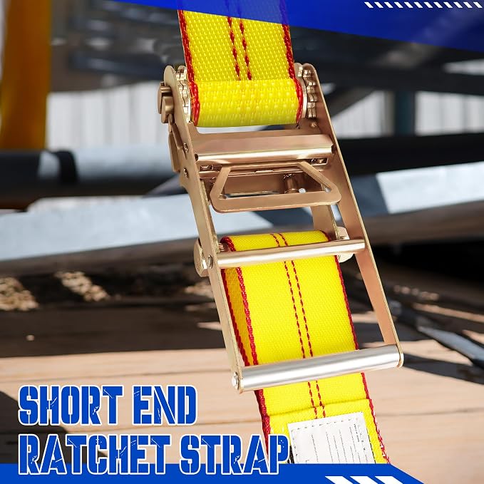 4 Inch Ratchet Strap with Flat Hook Fixed End, Heavy Duty Replacement for Flatbed Trailer, Vehicle Tie Down Straps, Cargo Control, 6600lbs WLL - 2 Pack