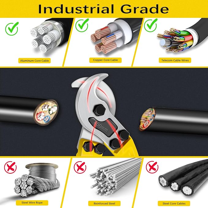 AUPREX 18 Inch Heavy Duty Cable Cutter with Long Handle, Harden Carbon Steel Cable Cutter for Aluminum Cable, Copper Wire and Communication Cables.