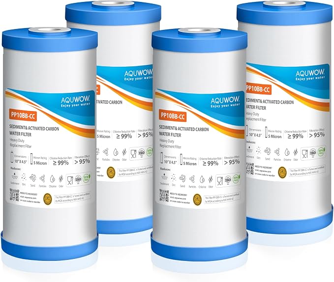 PP10BB-CC 5 Micron 4.5" x 10" Water Filter Set – Polypropylene Replacement Cartridges for Whole House Systems, Big Blue Compatible Filters (4, 10 x 4.5)