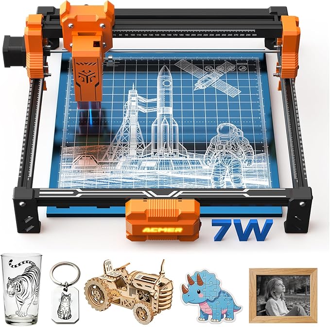ACMER Laser Engraver Machine, Upgrade S2 7000mW Laser Cutter, 0.01mm Precision, 300×300mm Engraving Area, 10000mm/min Speed, for Wood, Metal, Acrylic, Leather, DIY & Education