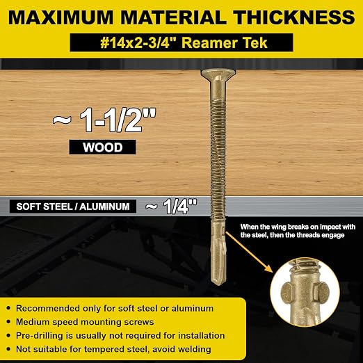 FMhotu #14 x 2-3/4" Trailer Deck Screws, Self-Tapping Sheet Wood Metal Screw, 181Pcs T25 Star Bits Reamer Tek Screws for Trailers, for Attaching Wood to Steel