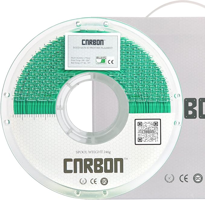 Certified Food Grade PLA+ 3D Printer Filament - CARBON by Comfy Materials - Lab Tested FDA Compliant Food Safe, 1.75mm, 1kg, Accuracy: +/- 0.02 (Green)