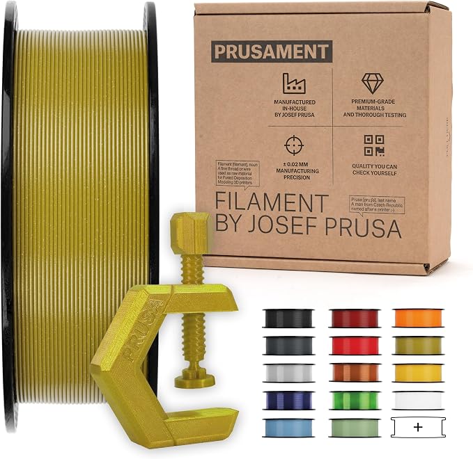 Prusament Premium PETG Yellow Gold 1.75mm 1kg 3D Printer Filament | PETG filament with ±0.02 mm precision, low stringing, strong layer adhesion, and reliable tangle-free printing.