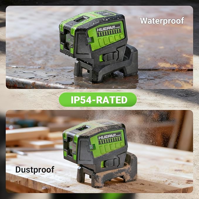 HUEPAR 5 Point Self Leveling Laser Alignment Tool with Plus Mode (98-165Ft), Laser Plumb Dots Level with 360° Magnetic Base Includes 2 AA Batteries & Hard Carrying Case - PL500G