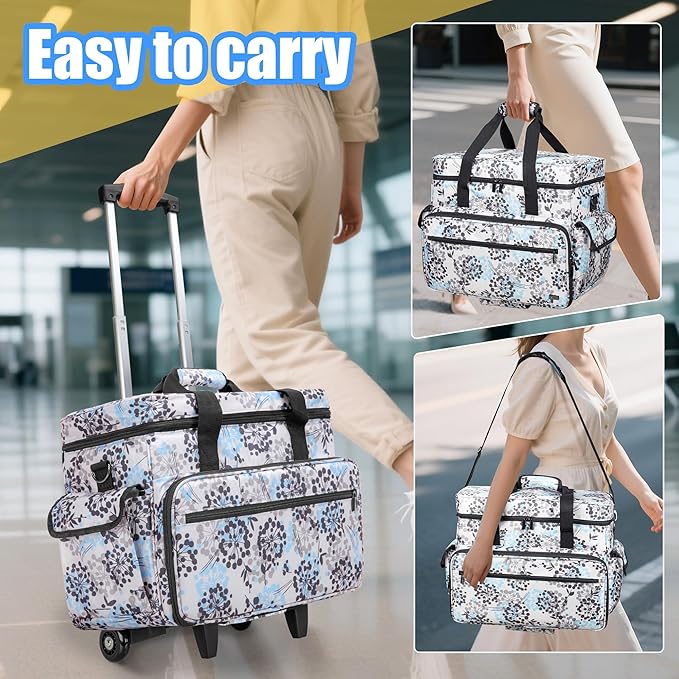Teamoy Rolling Scrapbook Tote with Detachable Wheels, Rolling Craft Bag with Bottom Wooden Pad, Scrapbook Storage Bag for Women, Dandelion