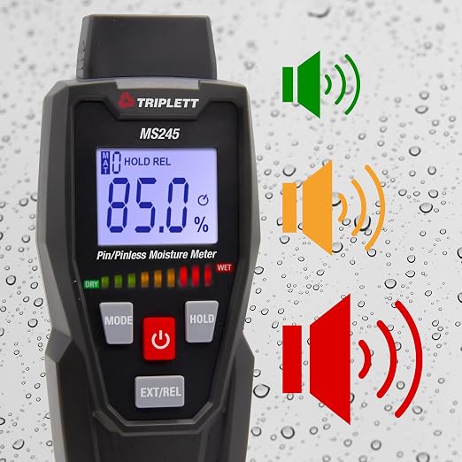 Triplett MS245 Pin/Pinless Moisture Meter for Wood and Building Materials with Audible Indicator