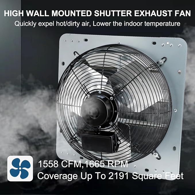Criditpid 14 Inch Wall Mounted Shutter Exhaust Fan with ON/OFF Switch, High-Speed, Low-Noise Pure Copper Motor, Wall Exhaust Fan for Gable, Shed, Garage, Greenhouse, Kitchen, Attic, 1088CFM, 1450RPM.