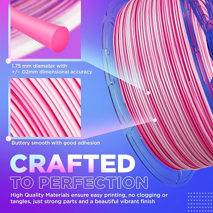 Cookiecad PLA Filament 1.75mm 1kg Rainbow Multicolor 3D Printer Filament - Pink Ombre PLA