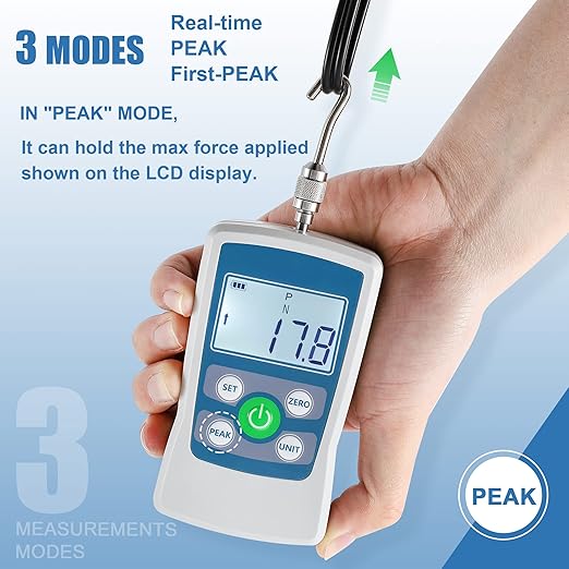 BAOSHISHAN Digital Force Gauge 100N Trigger Push Pull Scale | Multi-Unit Conversion (N/lb/kg/oz), Backlit LCD Display, Auto Power-Off, Storage Case, School Lab Teaching Tool