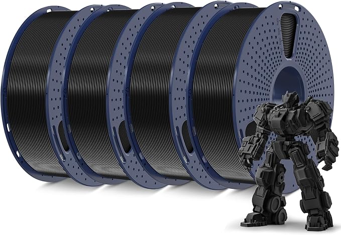 SUNLU 4KG 3D Printer Filament PLA Plus 1.75mm Black, Neatly Wound PLA+ Filament 1.75mm, PLA Filament Bundle for Most FDM 3D Printer, 1kg Spool, 4 Packs, Black