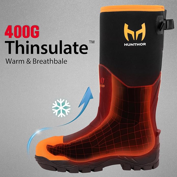 Rubber Work Boots for Men with Steel Toe, 400g Insulated, 1100N Puncture-Proof Hunting Boots with 7mm Neoprene Waterproof and EVA Midsole, Back Gusset, Ideal for Work,Farming Fishing Size 7-14