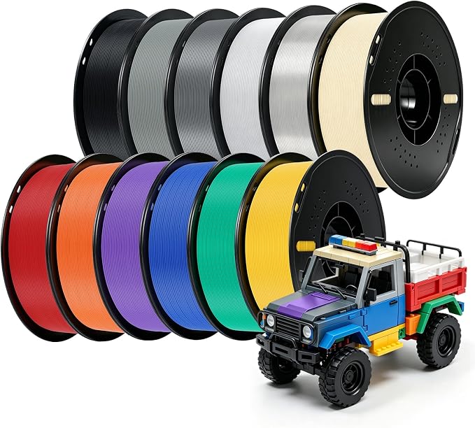 Kingroon 3D Printer Filament,12 Rolls PLA Plus Filament, Dimensional Accuracy +/- 0.03 mm, 12kg(26.5lbs),1.75 mm PLA+,Black+White+Grey+Red+Green+Blue+Yellow+Purple+Skin+Silver+Transparent+Orange