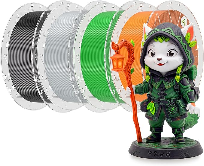 Creality 3D Printer RFID Filament Bundle, Hyper PLA Filament 1.75mm for 3D Printing, Hyper PLA RFID Filament No-Tangling High Precision, 1KG(2.2 lbs) Spool (Black+Gray+Green+Orange)