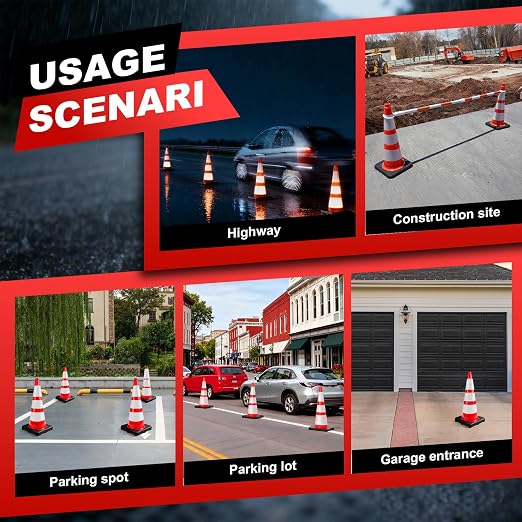 YATOINTO Traffic Cones 28 Inch with Weighted Base,Spring Back After Flattening,3 Reflective Collars,PVC Large Orange Construction Cones,Driving Training,Parking Lots,Highway,Roadwork,4 Pack