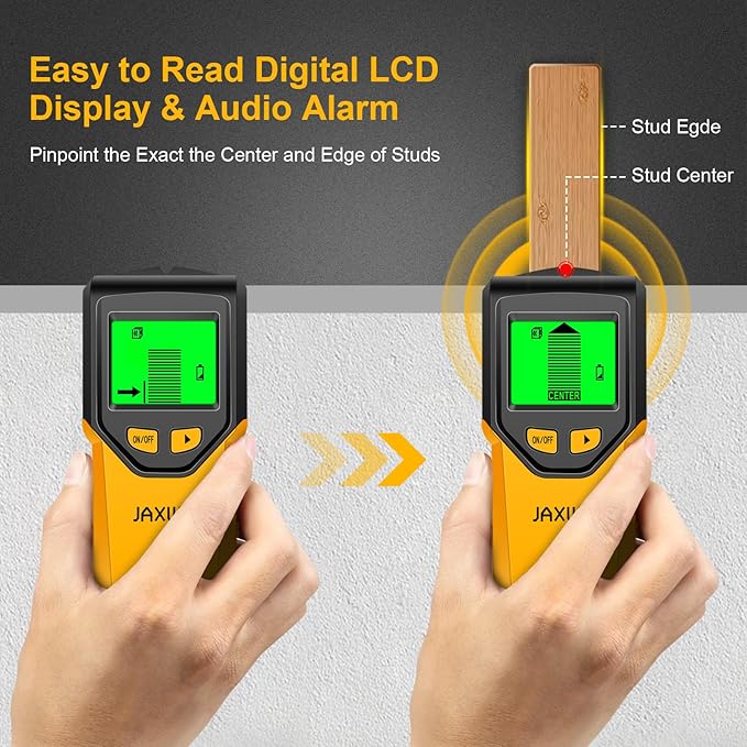 Stud Finder Wall Scanner - 5 in 1 Stud Finder Tool w/Smart Chip and HD LCD Display, Stud Detector Beam Finders for the Center and Edge of Wood AC Wire Metal Studs Joist Pipe (Yellow Feathers)