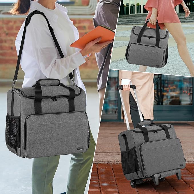 Trunab Rolling Teacher Bag, Teacher Tote Bag with Bottom Pad and Detachable Trolley, Wheeled Teacher Bag with Padded Sleeves Holds up to 15.6” Laptop