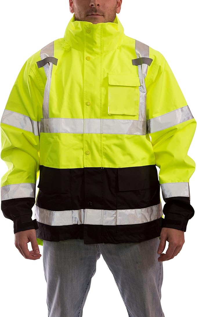 Tingley Icon J24122 High Visibility Jacket With Attached Hood, Large, Fluorescent Yellow-Green/Black