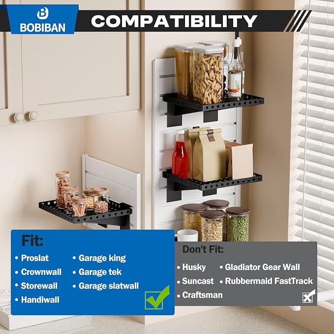 2 Pack Slatwall Shelves, Heavy Duty Metal Slat Wall Shelf for Retail, Garage, Home Storage, 20 lbs Load Capacity, Universal Slatwall Accessories(10 x 12 Inch-2, Black)