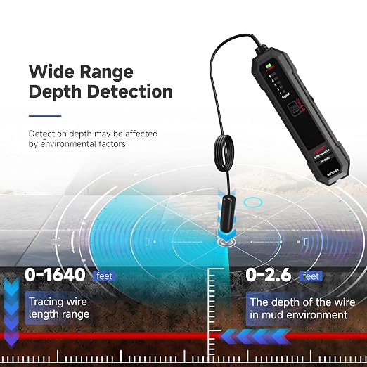 NOYAFA Underground Wire Locator - Cable & Wire Tracer for Buried, Wall & Hidden Wires, Pet Fence, Electrical & Irrigation, LED Flashlight, Rechargeable Battery, NF-818L