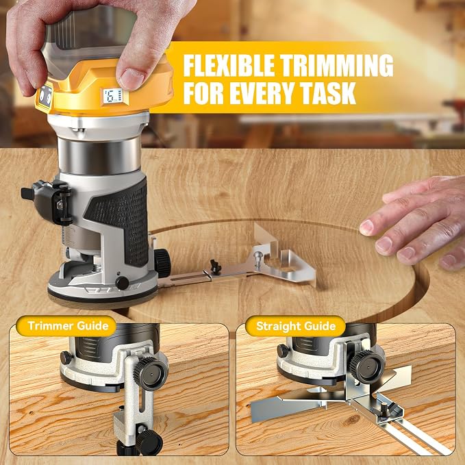 MtiolHig Cordless Compact Router Compatible with DeWalt 20V Battery (Tool Only), 6 Variable Speeds Router Tool for Woodworking, 800W Fixed Base Wood Palm Router