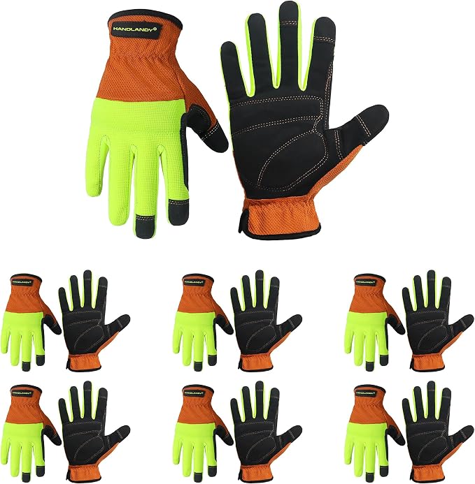 HANDLANDY Work Gloves for Men & Women, Utility Mechanic Working Gloves Touch Screen, Flexible Gardening Gloves for Yard