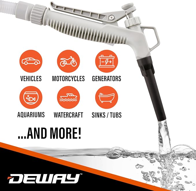 DEWAY Automatic Fuel Transfer Pump with Nozzle for Quick Flow Control & Stop, Powerful A Battery Powered with USB-C, 51 Inch Extra Long Hose Fits All Size Cans, Portable Pump Transfers - 3.8 Gal/Min