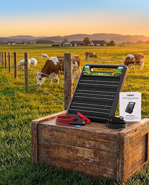 Solar Electric Fence Charger 1.0J, Epoify LD03 45 Mile Fence Energizer with 8W Solar Panel & 8000mAh Battery, Auto Short Circuit Alarm, Weatherproof for Cattle, Horses, Goats & Predator Control