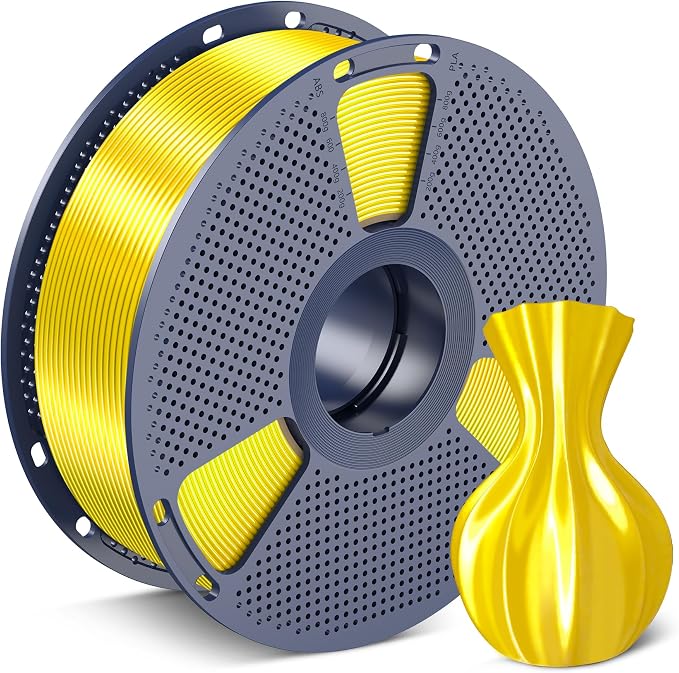 SUNLU Silk PLA Filament 1.75mm, Neatly Wound Shiny PLA 3D Printer Filament, Dimensional Accuracy +/- 0.02mm, Fit Most 3D Printers,Good Vacuum Packaging, 1kg Spool(2.2lbs), Silky Yellow