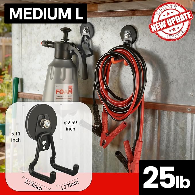 ULIBERMAGNET Heavy Duty Magnetic Garage Hooks,8 Pack Strong Large Magnet Hooks for Power Drill,Garden Tools,Hose,Pegboard,Garage, Workshop,Magnetic Storage Hooks for Indoor Outdoor Hanging(Black)