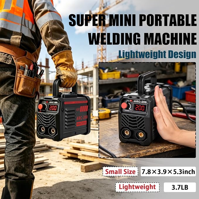 Hpoouo 200Amp 20PCS Rods Stick Welder, Super MINI Portable Welding Machine | IGBT Inverter Welder Machine 110V with Hot Start/Arc Force/Anti-Stick, ARC Welder for 1/16"-1/8" Rod , Beginner & Home DIY