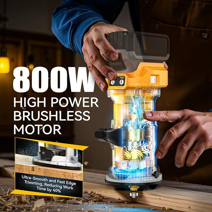 MtiolHig Cordless Compact Router Compatible with DeWalt 20V Battery (Tool Only), 6 Variable Speeds Router Tool for Woodworking, 800W Fixed Base Wood Palm Router