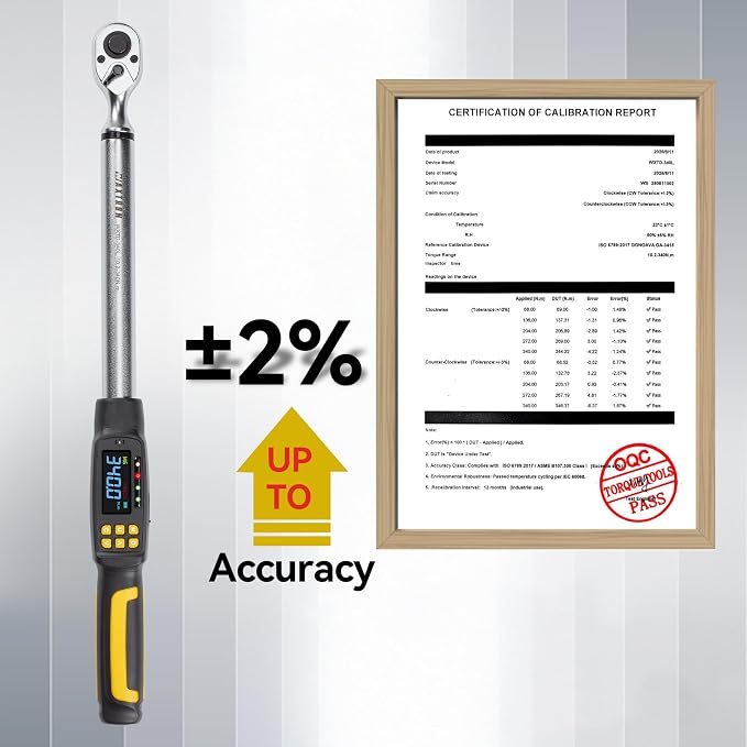 1/2 Drive Digital Torque Wrench with Adapters, 12.5-250 ft-lb (17-340 Nm), ±2% Accuracy, 72-Tooth Ratchet Head, Buzzer & LED Alerts, for Truck, SUV, Tires, Lug nuts & Wheels