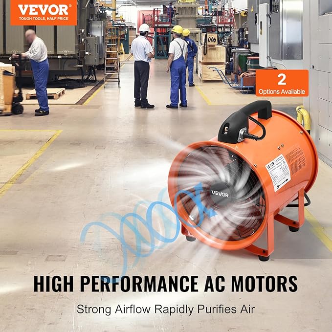 VEVOR Portable Ventilator with Hose, 2 Speed, 10 Inch Utility Blower Exhaust Fan with 33ft Flexible Duct, 292W 1948CFM High Velocity Industrial Air Mover for Extraction and Ventilation