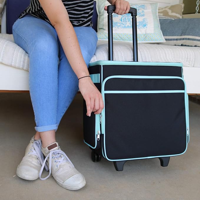 Everything Mary Rolling Scrapbook Tote – Black & Teal Craft Bag with Wheels – Organizer Case for Scrapbooking, Papercraft, Art Supplies & Creative Tools